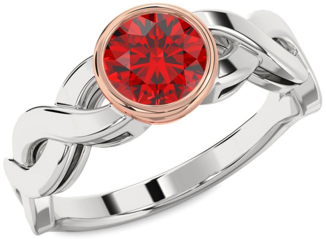 Ruby Silver & 10K Rose Gold Round Solitaire Engagement Ring