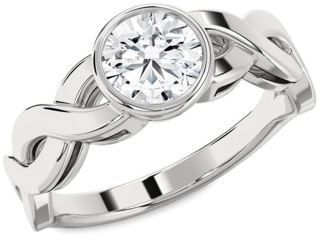 Diamond Silver Round Solitaire Engagement Ring