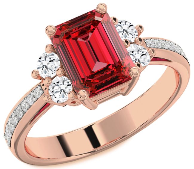 Diamond Ruby Rose Gold Ruby Cut Pave Engagement Ring