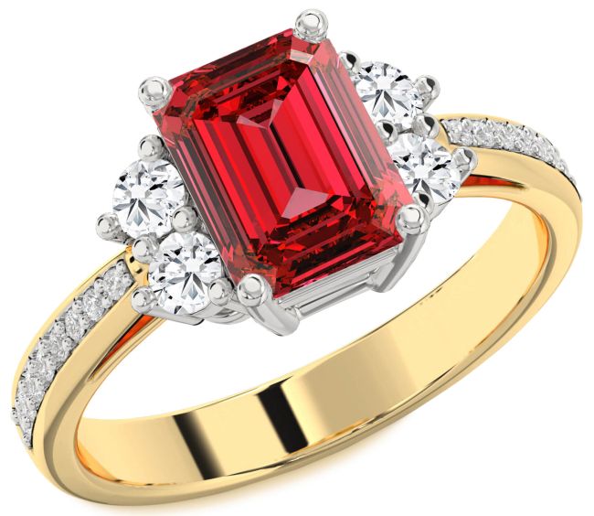 Diamond Ruby Gold Silver Ruby Cut Pave Engagement Ring