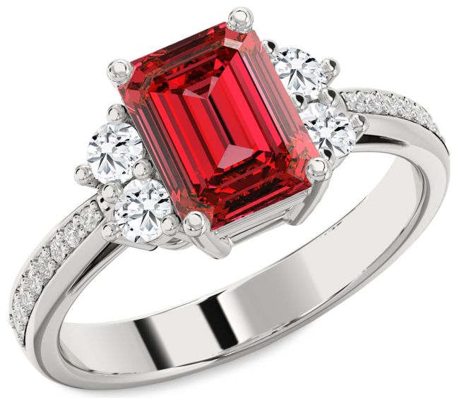 Diamond Ruby Platinum Ruby Cut Pave Engagement Ring