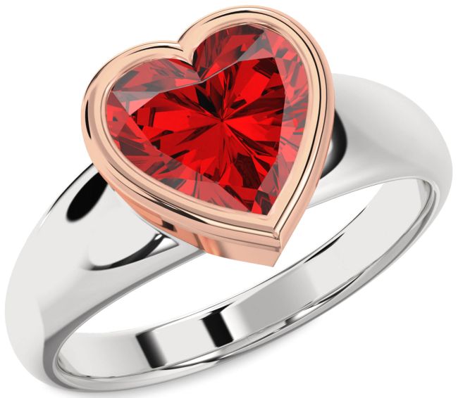 Ruby Rose Gold Silver Heart Solitaire Engagement Ring
