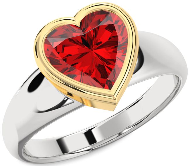 Ruby Gold Silver Heart Solitaire Engagement Ring