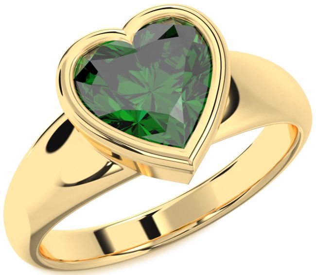 Emerald Gold Heart Solitaire Engagement Ring
