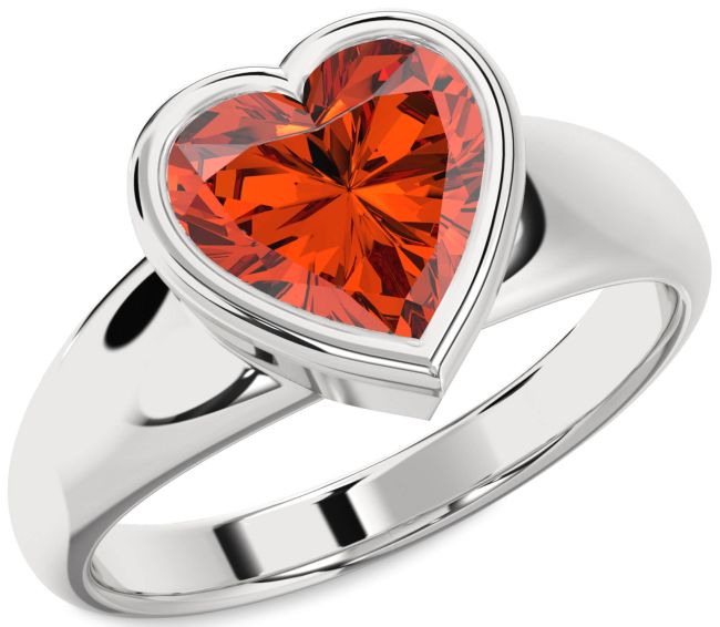 Fire Opal Silver Heart Solitaire Engagement Ring