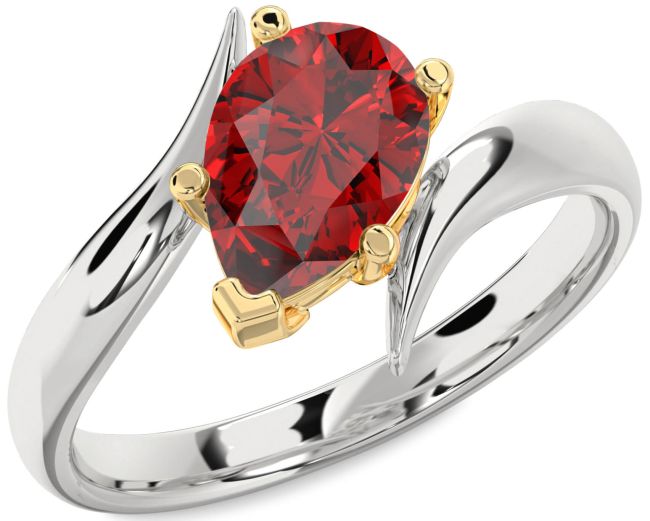 Ruby Silver & 10K gold Pear Solitaire Engagement Ring