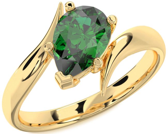 Emerald Gold Pear Solitaire Engagement Ring