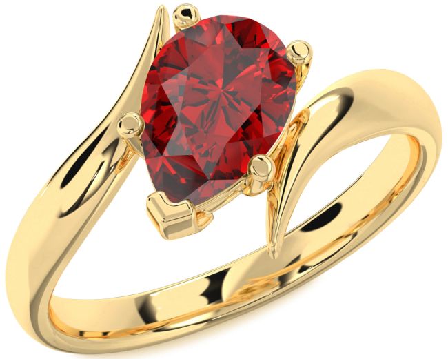 Ruby Gold Silver Pear Solitaire Engagement Ring