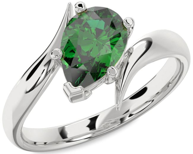 Emerald Platinum Pear Solitaire Engagement Ring