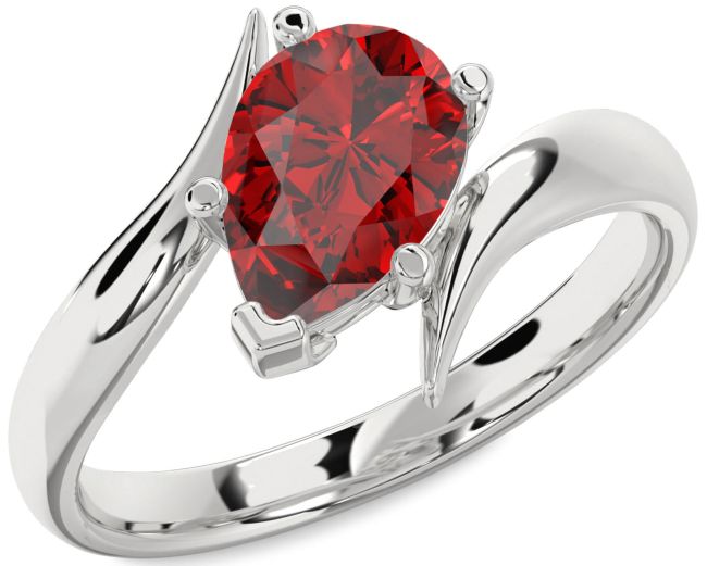 Ruby Silver Pear Solitaire Engagement Ring