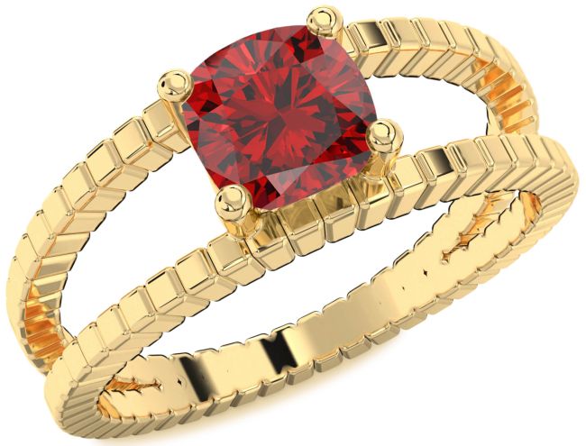 Ruby Gold Cushion Solitaire Engagement Ring