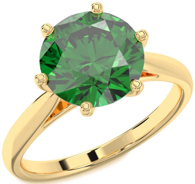 Emerald Gold Silver Round Solitaire Engagement Ring