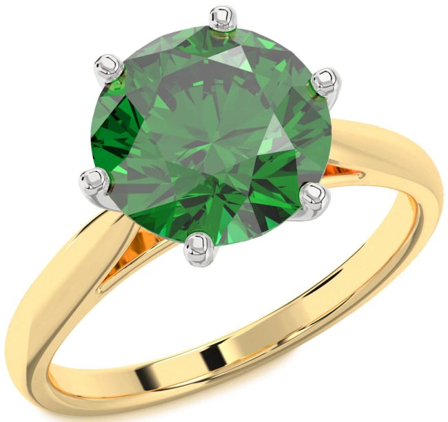 Emerald Gold Silver Round Solitaire Engagement Ring