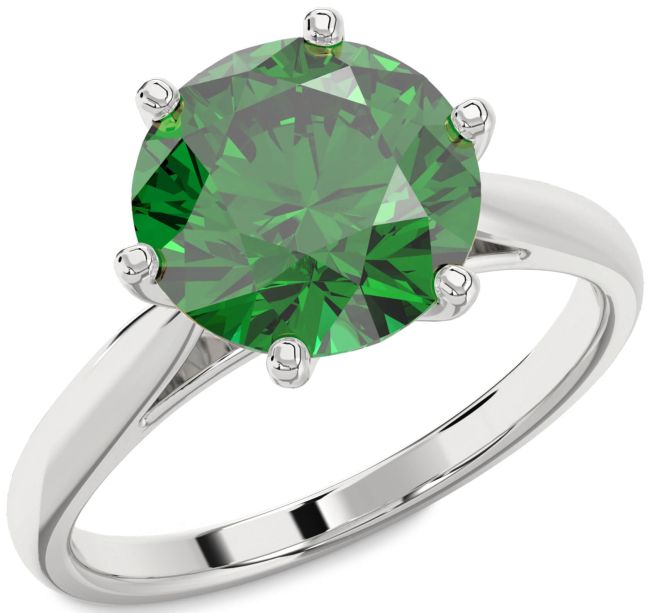 Emerald Platinum Round Solitaire Engagement Ring