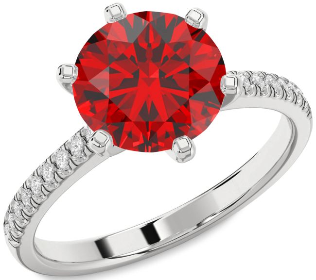 Diamond Ruby White Gold Round Solitaire Pave Engagement Ring