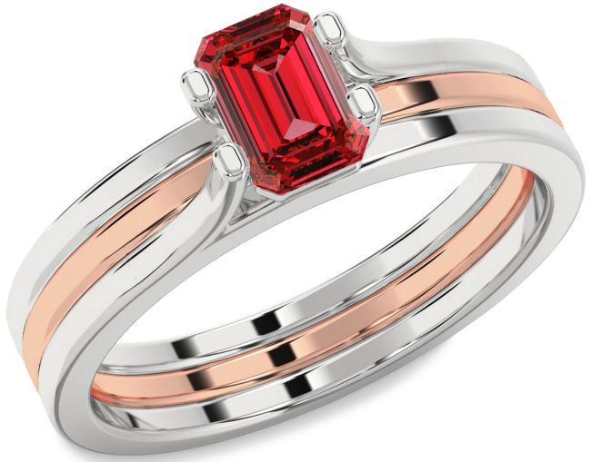 Ruby White Rose Gold Ruby Cut Solitaire Engagement Ring