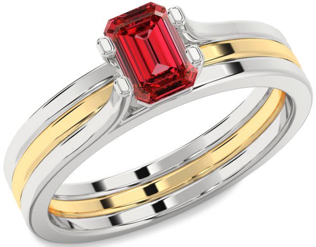 Ruby Gold Silver Ruby Cut Solitaire Engagement Ring
