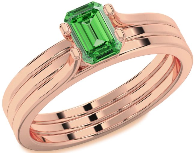 Emerald Rose Gold Silver Emerald Cut Solitaire Engagement Ring
