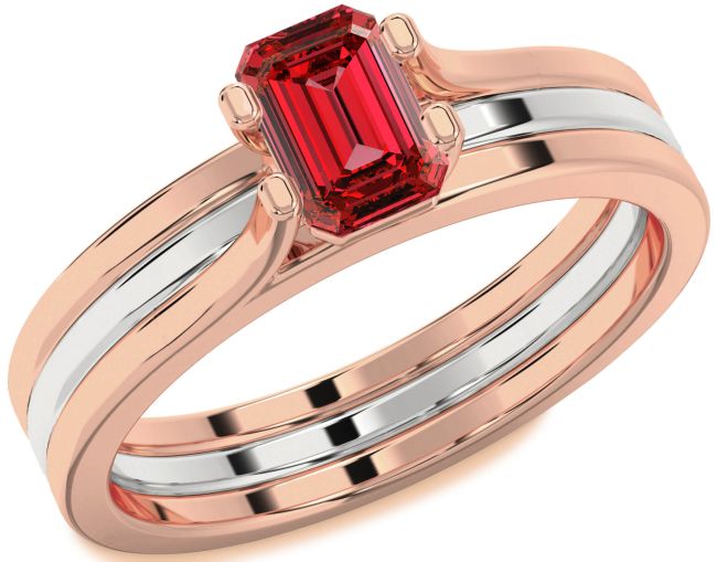 Ruby White Rose Gold Ruby Cut Solitaire Engagement Ring