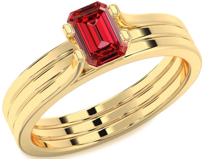 Ruby Gold Silver Ruby Cut Solitaire Engagement Ring
