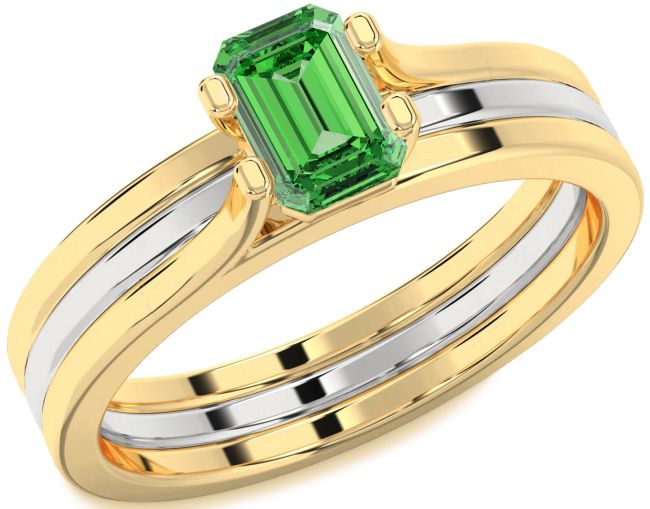 Emerald Gold Silver Emerald Cut Solitaire Engagement Ring
