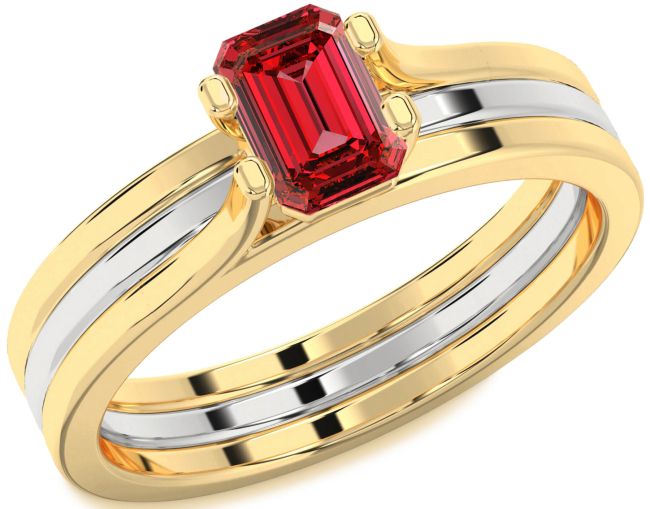 Ruby Gold Silver Ruby Cut Solitaire Engagement Ring