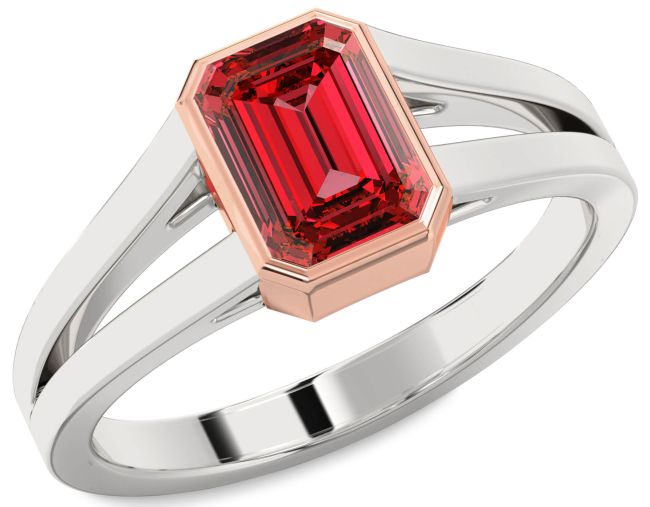 Ruby Silver & 10K Rose Gold Ruby Cut Engagement Ring