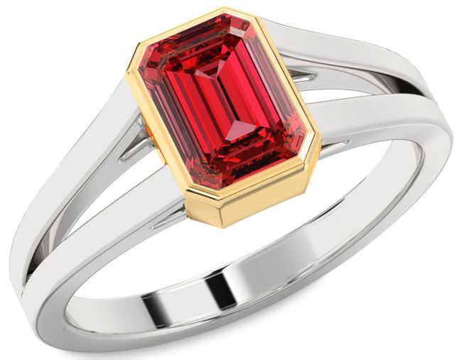Ruby Silver & 10K gold Ruby Cut Engagement Ring