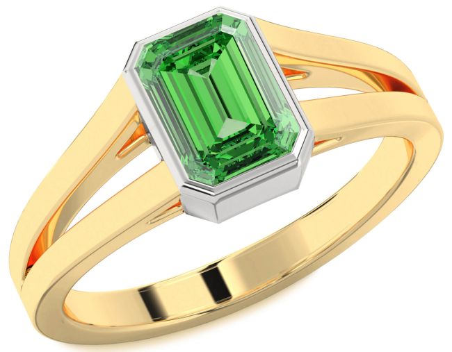 Emerald Gold Silver Emerald Cut Engagement Ring