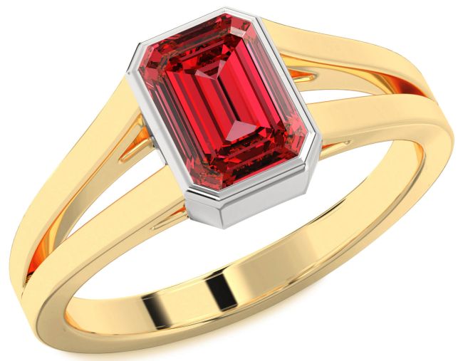 Ruby White Yellow Gold Ruby Cut Engagement Ring