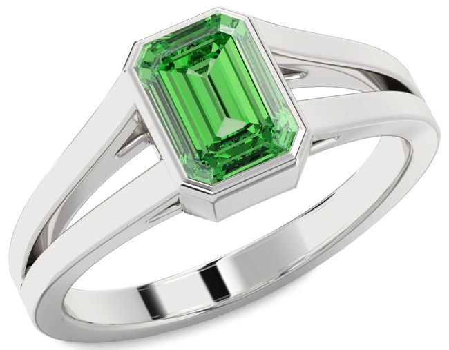 Emerald Silver Emerald Cut Engagement Ring