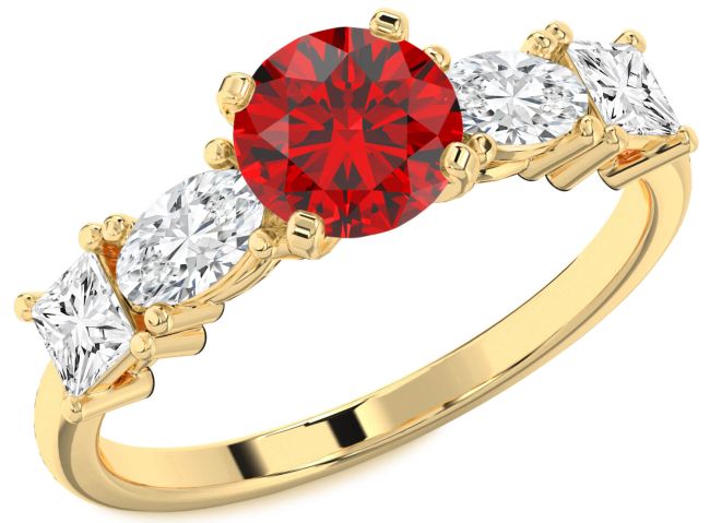 Diamond Ruby Gold Silver Round Engagement Ring