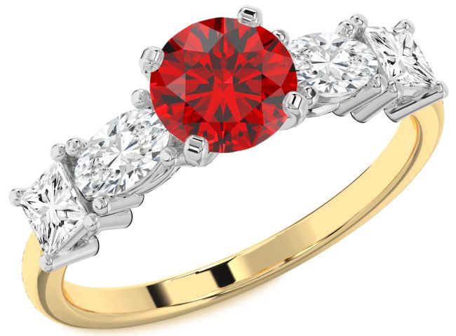 Diamond Ruby Gold Silver Round Engagement Ring