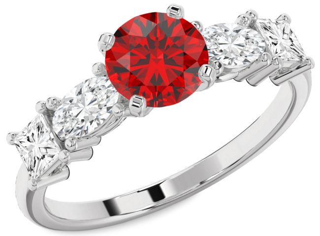Diamond Ruby Platinum Round Engagement Ring