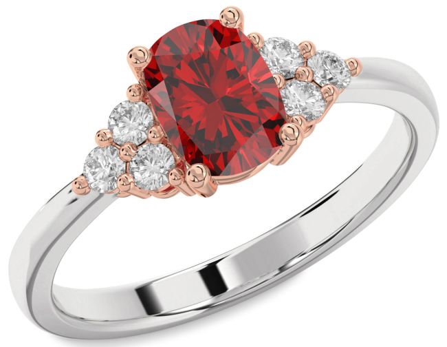 Diamond Ruby Platinum & Rose Gold Cushion Rectangular Engagement Ring