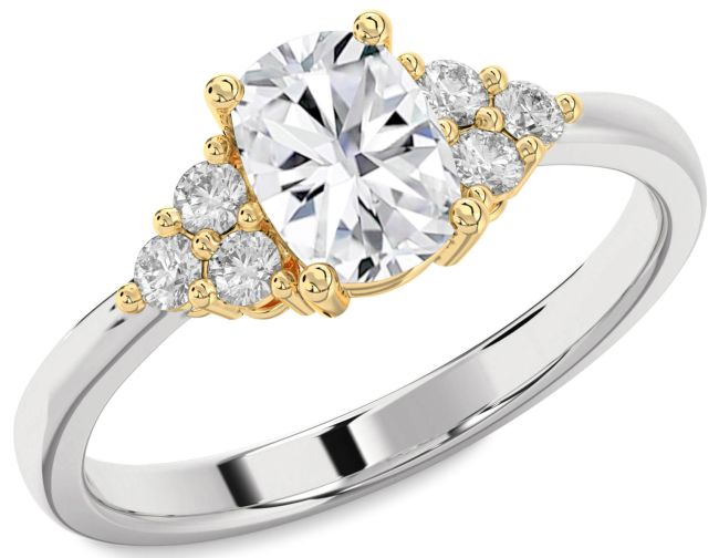 Diamond Silver & 10K gold Cushion Rectangular Engagement Ring