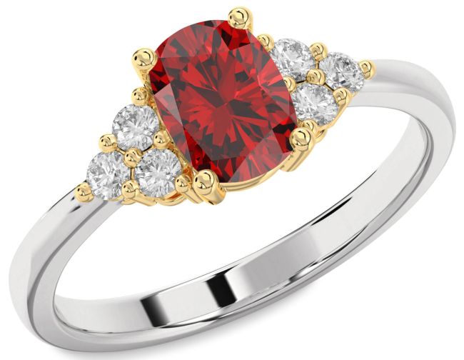 Diamond Ruby Gold Silver Cushion Rectangular Engagement Ring