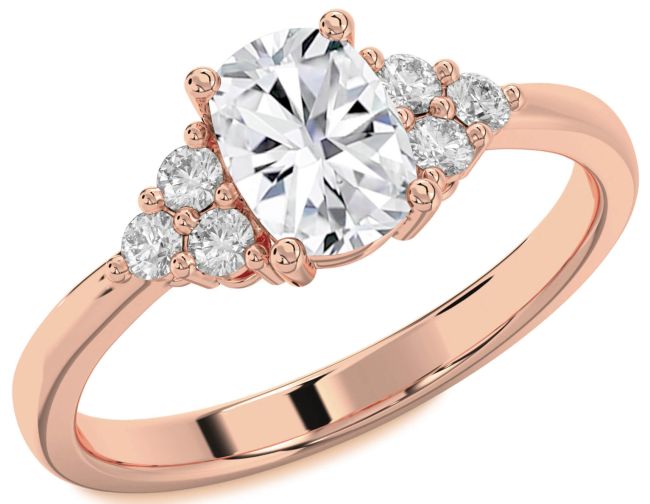 Diamond Rose Gold Silver Cushion Rectangular Engagement Ring