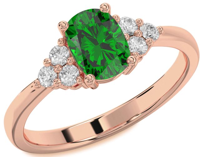 Diamond Emerald Rose Gold Silver Cushion Rectangular Engagement Ring