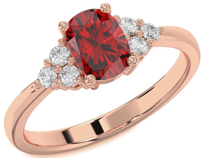 Diamond Ruby Rose Gold Cushion Rectangular Engagement Ring