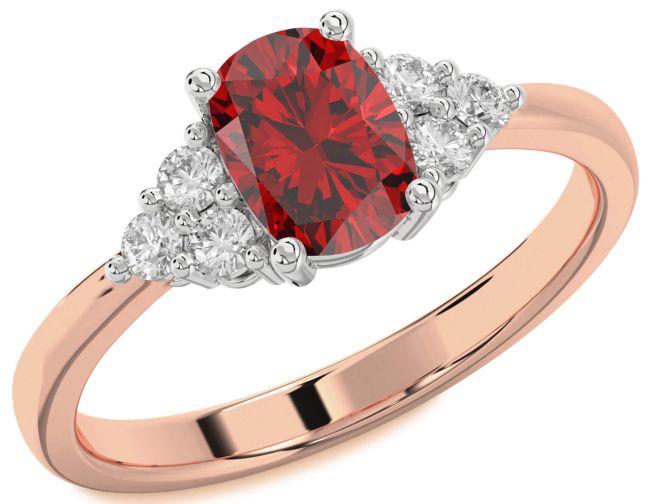 Diamond Ruby Rose Gold Silver Cushion Rectangular Engagement Ring