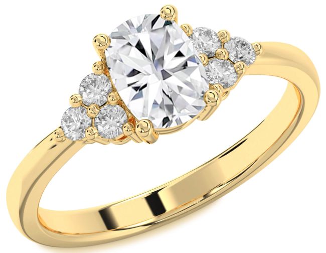 Diamond Gold Silver Cushion Rectangular Engagement Ring