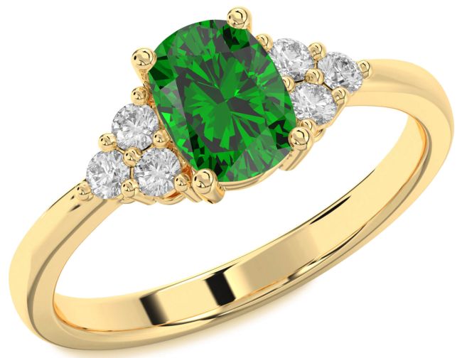 Diamond Emerald Gold Silver Cushion Rectangular Engagement Ring