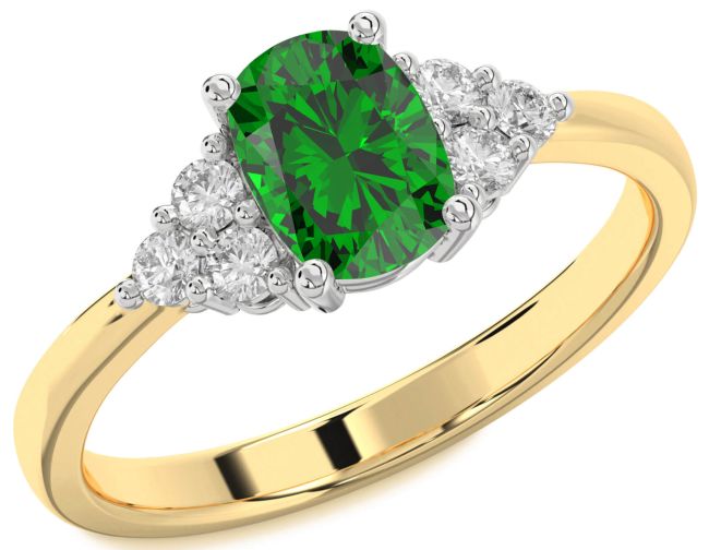 Diamond Emerald Platinum & Yellow Gold Cushion Rectangular Engagement Ring
