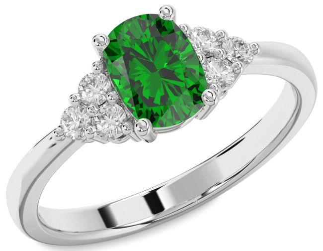 Diamond Emerald White Gold Cushion Rectangular Engagement Ring