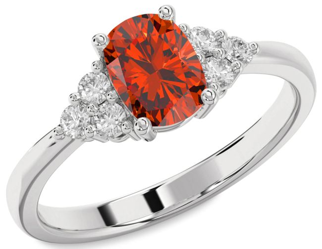 Diamond Fire Opal Silver Cushion Rectangular Engagement Ring