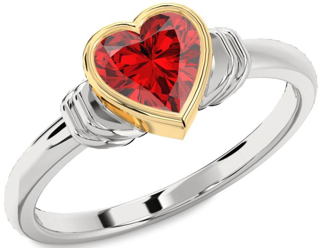 Ruby Platinum & Yellow Gold Heart Solitaire Engagement Ring