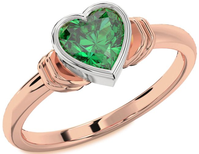 Emerald Rose Gold Silver Heart Solitaire Engagement Ring