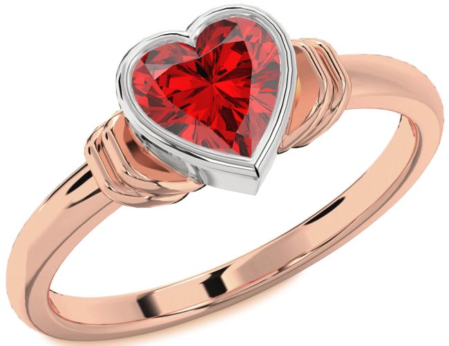 Ruby Rose Gold Silver Heart Solitaire Engagement Ring