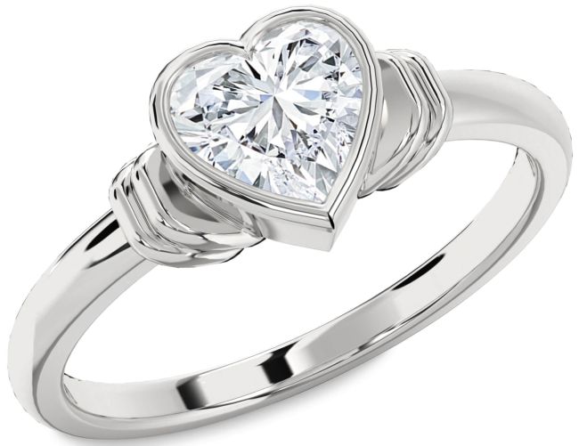 Diamond Silver Heart Solitaire Engagement Ring